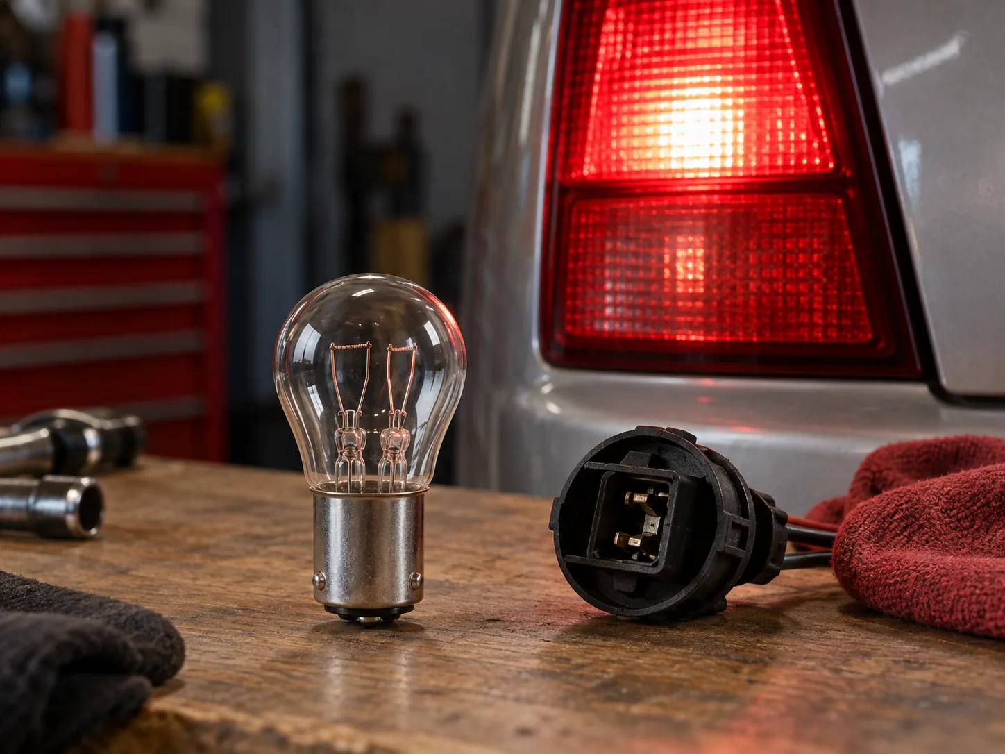 1157 dual-contact bulb beside a brake and tail lamp for fitment identification