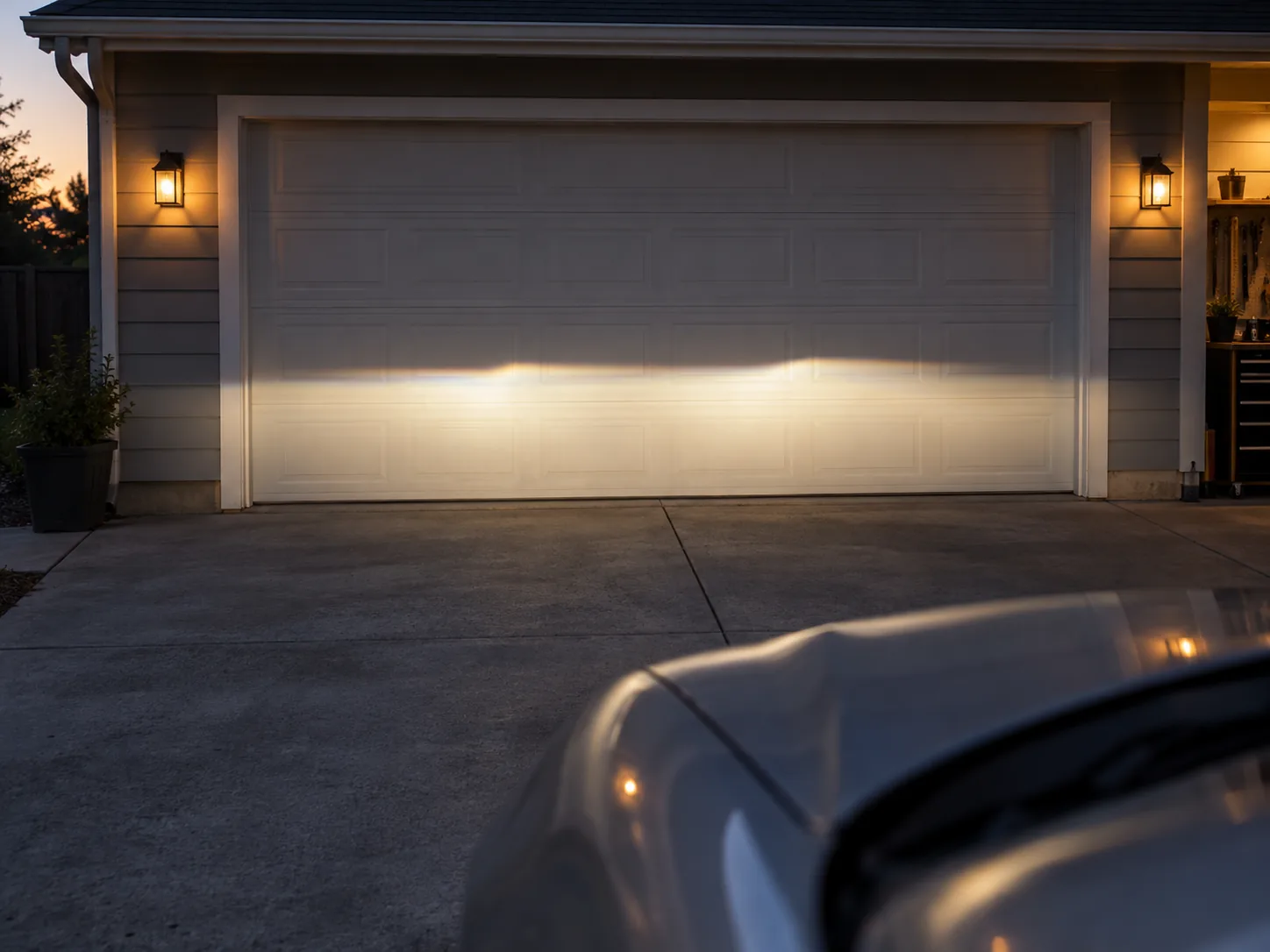 Low-beam patterns projected on a wall for checking headlight aim