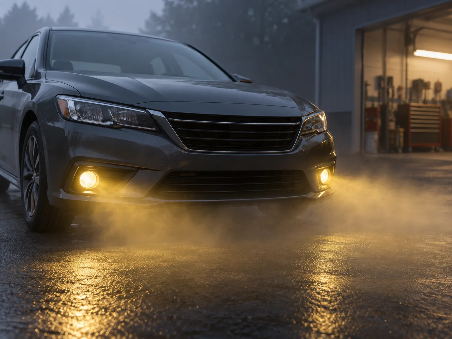 Yellow fog-light bulb beside a fog-lamp housing for color and fitment checks